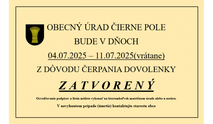 Dovolenka 04.07.2025-11.07.2025