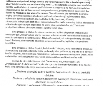 Aktuality / Zverejnenie anonymu zaslaného poslancovi OZ Ing. Martinovi Dančejovi s odpovďou - foto
