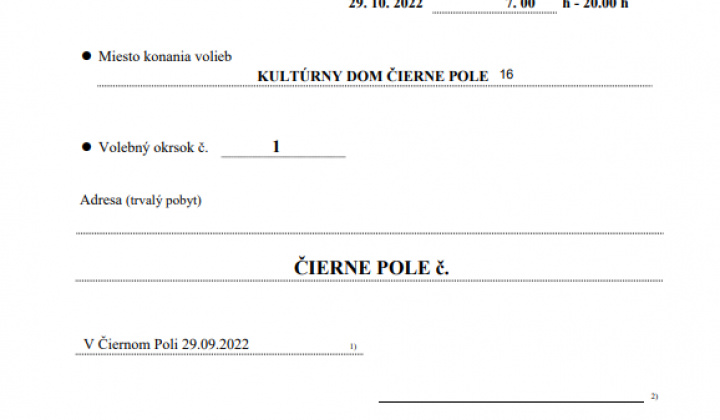 Aktuality / Oznámenie o čase a miestne konania volieb 2022 - foto