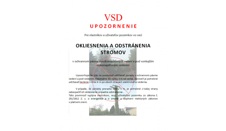 Oznámenia o plánovanom výrube NN, Východoslovenská distribučná, a.s.