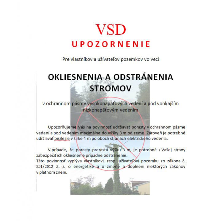 Oznámenia o plánovanom výrube NN, Východoslovenská distribučná, a.s.